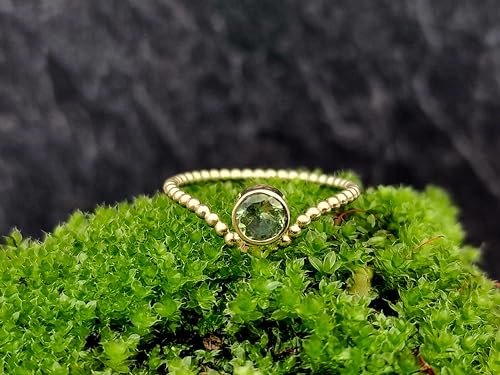 LeoLars-PABE Grüner Turmalin Perldesign Ring, Gr.56 (18), aus 585er Gelbgold, verspielt, zart, fein, leicht, stabil, Unikat, Handarbeit