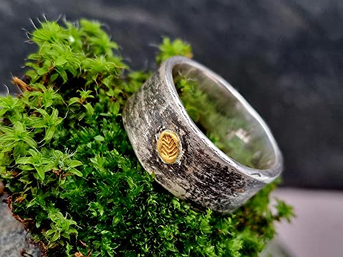 LeoLars-PABE Design Ring Bambus aus 925er Silber, Gr. 60, mit Feingoldblatt , aus echten Bambusblättern, teilgeschwärzt, Unikat, Handarbeit