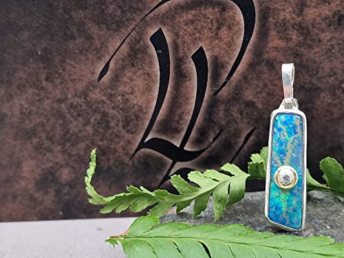 LeoLars-PABE Lightning Ridge Opal Design Anhänger aus 925er Silber mit Diamant in 585er Gold Fassung, Unikat, Handarbeit