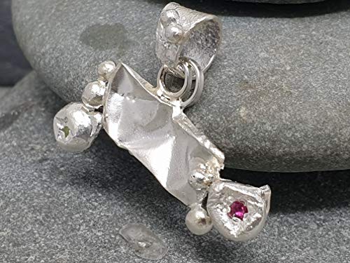 LeoLars-PABE Design Anhänger aus 925er Silber Balance mit Peridot und Rubin, Unikat, Handarbeit