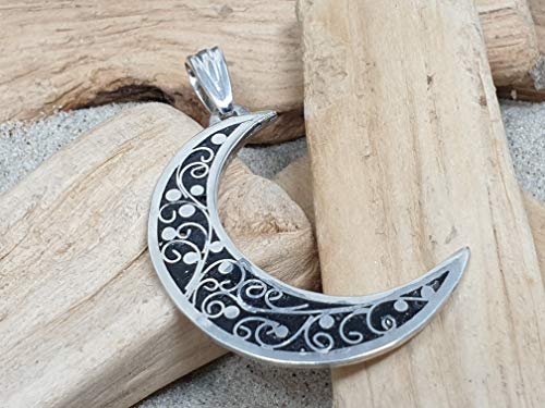 LeoLars-PABE 925er Silber Anhänger Halbmond, mystisch, magisch, emailliert, Unikat, Handarbeit