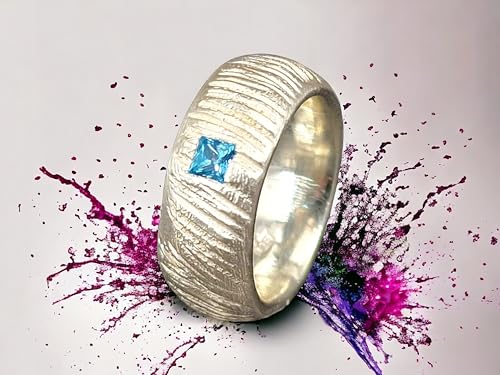 LeoLars-PABE Blautopas Design Ring, Gr. 59 (18,7), aus 925er Silber mit Swiss Blue Blautopas im Carreeschliff, Wattenmeer Design, Unikat, Handarbeit