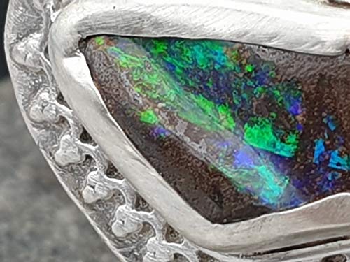 LeoLars-PABE Boulder Opal Design Ring aus 925er Silber, Gr. 56, Rahmen um die Fassung, Unikat, Handarbeit