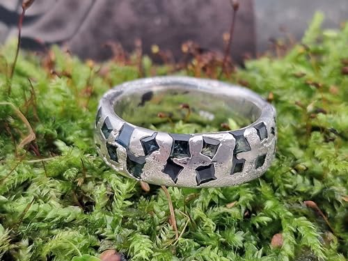 LeoLars-PABE Saphir Design Sandguss Ring, Gr.62 (19,7) aus 925er Silber mit vielen echten blau-grünen eingegossenen Saphiren, Handarbeit, Unikat