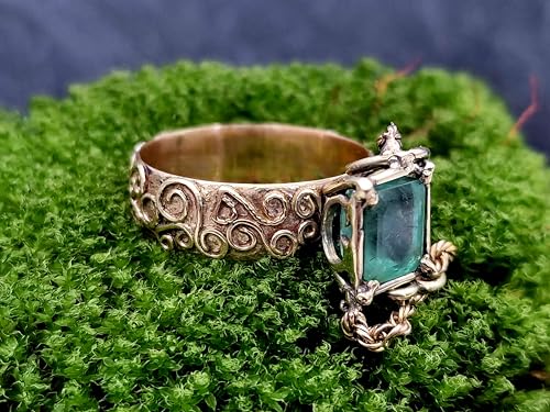 LeoLars-PABE Magisch mystischer Smaragd Design Ring aus 585er Gelbgold, verspielte Kettenverzierung, zauberhafte Schnörkel, Gr. 61/62, Unikat, Handarbeit