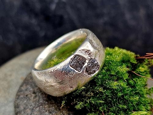 LeoLars-PABE Sandguss Design Ring, Gr.55, aus 925er Silber, rauh, ursprünglich, natürlich, mit 2 großen Rohdiamant Würfeln, Unikat, Handarbeit