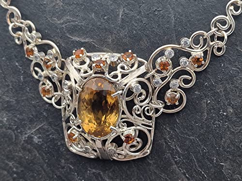 LeoLars-PABE Majestätisches Citrin - Bergkristall Collier aus 925er Silber, handgefertigte Kette, Groß, Statement, Königlich, aufwendig, leicht, Unikat, Handarbeit
