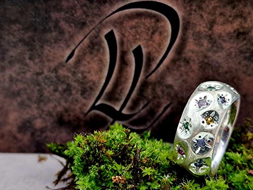 LeoLars-PABE Blüten Design Ring, Gr.56, aus 925er Silber, massiv, mit Citrin, Amethyst, Rubin, Tsavorit, Saphir und Blautopas als Blüten, Unikat, Handarbeit