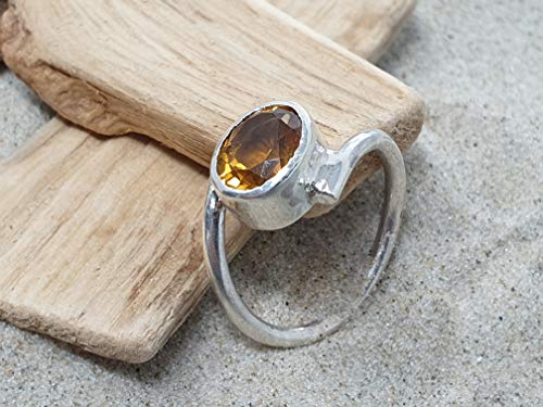 LeoLars-PABE Ring mit ovalen Citrin aus 925er Silber, Gr.58, Unikat, Handarbeit