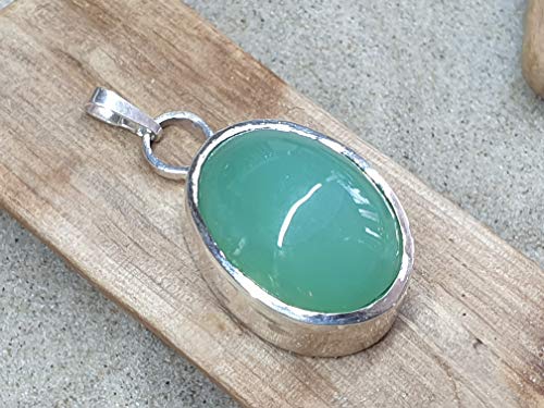 LeoLars-PABE Chrysopras Anhänger aus 925er Silber, Oval, Unikat, Handarbeit