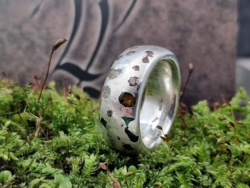 LeoLars-PABE Sandguss Design Ring, Gr.57-58 (18,4), aus 925er Silber mit verschieden farbigen Edelsteinen, eingegossen, seidenmatt, Unikat, Handarbeit