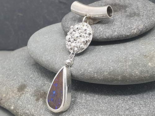 LeoLars-PABE Boulder Opal Anhänger aus 925er Silber mit Röhrchen und Kugelplatte, Unikat, Handarbeit