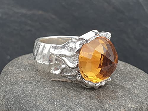 LeoLars-PABE Citrin Design Ring, Gr.53, aus 925er Silber, Stein - Upside down, Unikat, Handarbeit