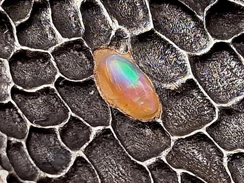 LeoLars-PABE Lightning Ridge Opal Design Anhänger aus 925er Silber mit geadertem Muster, teilgeschwärzt, aufhängung hinten, Unikat, Handarbeit