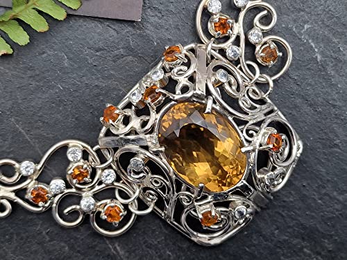 LeoLars-PABE Majestätisches Citrin - Bergkristall Collier aus 925er Silber, handgefertigte Kette, Groß, Statement, Königlich, aufwendig, leicht, Unikat, Handarbeit