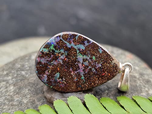 LeoLars-PABE Anhänger mit Boulder Opal und 925er Silber Stiftöse, Mehrfarbig, Opal 21.1 x 15.3 x 4.3mm, Unikat, Handarbeit