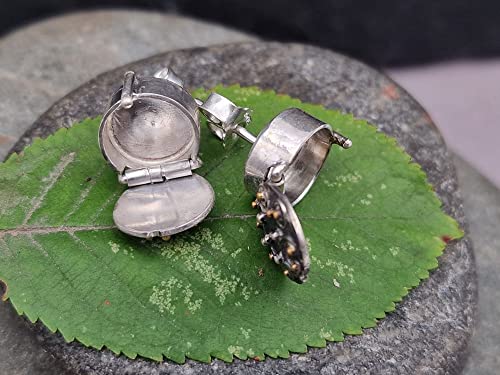 Ohrstecker mit Geheimfach aus 925er Silber und Feingold Elementen, magisch, mit Verriegelung, teilgeschwärzt, Unikat, Handarbeit
