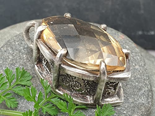 LeoLars-PABE Magischer großer Citrin Anhänger aus 925er Silber, Mystisch, Filigree, teilgeschwärzt, Unikat, Handarbeit
