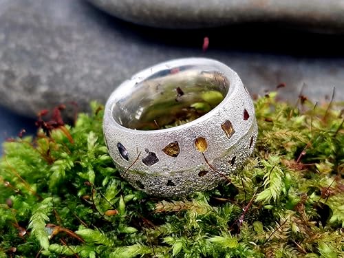 LeoLars-PABE Massver Sandguss Design Ring, Gr.56 (17,8), mit verschieden farbigen eingegossenen Saphiren aus 925er Silber, Sandguss Oberfläche, Nr.61, Unikat, Handarbeit