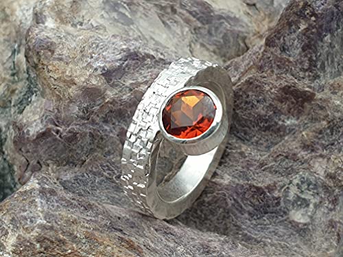 LeoLars-PABE Madeira Citrin Ring aus 925er Silber, Gr.58, Structure Design kleine Quadrate, Unikat, Handarbeit