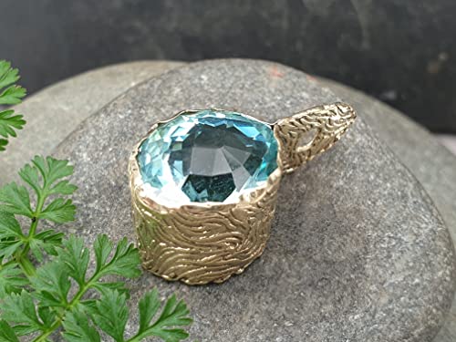 LeoLars-PABE GEM Swiss Blue Topas Anhänger aus 585er Gold, Blautopas 13.48 ct. Structure Design, Unikat, Handarbeit