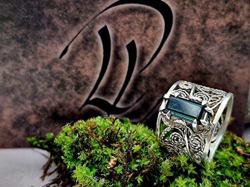 LeoLars-PABE Indigolith Design Filigree Ring, Gr. 57-58, aus 925er Silber, verspielt, leicht, dunkelblau, Unikat, Handarbeit