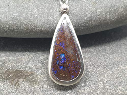 LeoLars-PABE Boulder Opal Anhänger aus 925er Silber mit Röhrchen und Kugelplatte, Unikat, Handarbeit