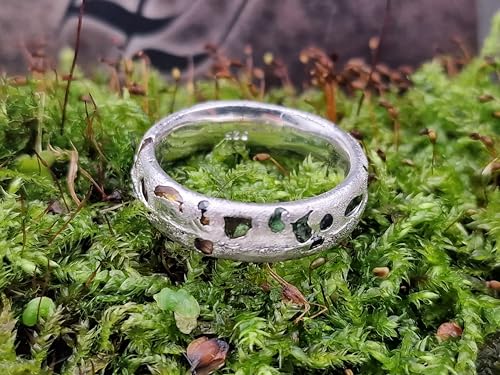 LeoLars-PABE Sandguss Design Ring mit eingegossenen verschieden farbigen Saphiren, Gr.57 (18,2), aus 925er Silber, Unikat, Handarbeit
