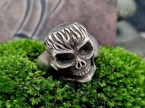 LeoLars-PABE Totenkopf Design Unisex Ring ala' Ghost Rider, Gr. 60 (19), aus 925er Silber, eigenes Design, massiv, teilgeschwärzt, Unikat, Handarbeit