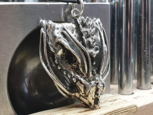 LeoLars-PABE Drachenkopf Anhänger aus 925er Silber mit Granat Augen, Drache, Unikat, Handarbeit