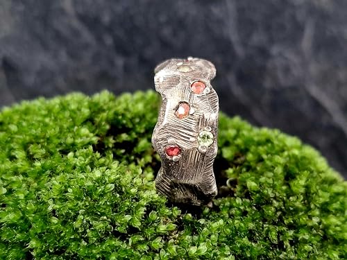 LeoLars-PABE Felsenlook Design Ring, Gr.65, aus 925er Silber mit Rubin und verschieden farbigen Saphiren, teilgeschwärzt, massiv, Unikat, Handarbeit