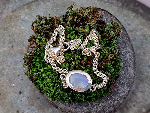 LeoLars-PABE Lightning Ridge Opal Armband aus 925er Silber, Opal Mehrfarbig 7.8x6mm 19cm lang mit Panzerkette, Unikat, Handarbeit