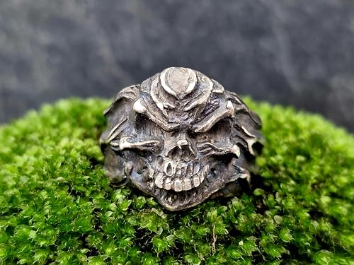 LeoLars-PABE Krasser Totenkopf Design Ring, Gr.62 (19,7), aus 925er Silber, massiv, wild, böse, geschwärzt, Unikat, Handarbeit