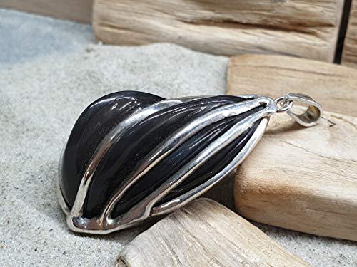 LeoLars-PABE Obsidian Anhänger aus 925er Silber mit einem gecarvtem Obsidian, Unikat, Handarbeit