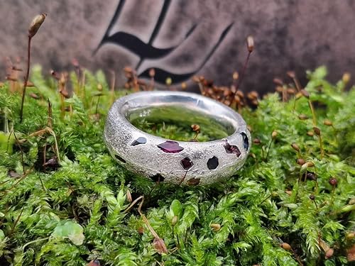 LeoLars-PABE Bunter Sandguss Design Ring, Gr.54 (17,2), aus 925er Silber mit verschieden farbigen echten eingegossenen Edelsteinen, Unikat, Handarbeit