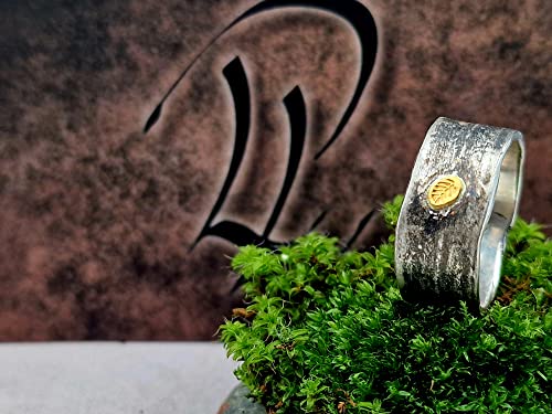 LeoLars-PABE Design Ring Bambus aus 925er Silber, Gr. 60, mit Feingoldblatt , aus echten Bambusblättern, teilgeschwärzt, Unikat, Handarbeit