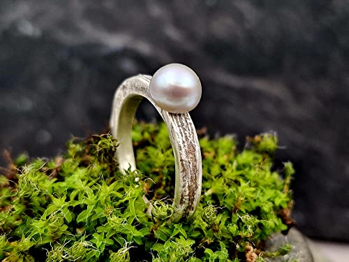 LeoLars-PABE 925er Silber Ring, Gr.56, mit Süßwasserzuchtperle, mit Sepiaguss O=berfläche, teilgeschwärzt, Unikat, Handarbeit