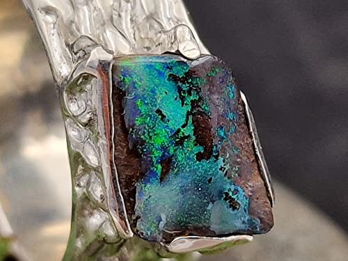 LeoLars-PABE Boulder Opal Ring im Organic Design, Gr. 58-59 (18.8), aus 925er Silber, massiv, organisch, Natur, Unikat, Handarbeit