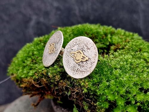 Design Ohrstecker aus 925er Silber mit feiner wilder Oberflächen Struktur Und Gelbgold Elementen, Unikat, Handarbeit