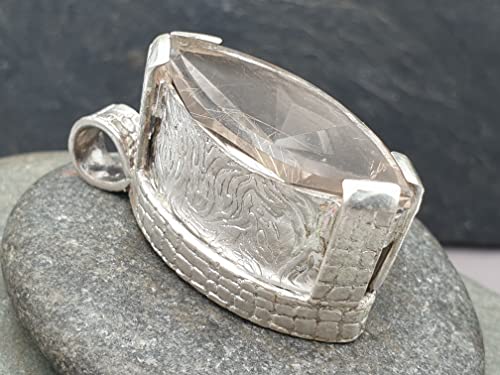 LeoLars-PABE Stylischer Rutil Rauchquarz Design Anhänger, 925er Silber, Spiegelschliff, versch. Muster, Unikat, Handarbeit