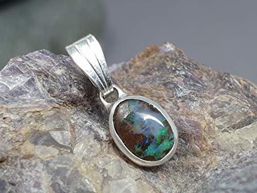LeoLars-PABE Boulder Opal Anhänger aus 925er Silber, Opal 8x6mm, Unikat, Handarbeit