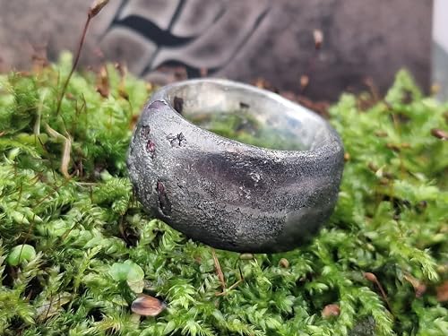 LeoLars-PABE Sehr massiver Spinell Sandguss Design Ring, Gr.60 (19), aus 925er Silber mit eingegossenen Spinell Rohsteinen, teilgeschwärzt, Unikat, Handarbeit