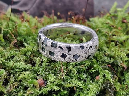 LeoLars-PABE Saphir Design Sandguss Ring, Gr.62 (19,7) aus 925er Silber mit vielen echten blau-grünen eingegossenen Saphiren, Handarbeit, Unikat