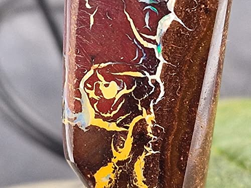 Boulder Opal Anhänger mit 925er Silber vergoldeter Stiftöse, tolles Muster, beidseitig, 50cm Lederband, Opal 28.2 x 15.4 x 8.7mm, Unikat, Handarbeit