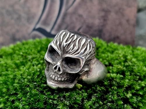 LeoLars-PABE Totenkopf Design Unisex Ring ala' Ghost Rider, Gr. 60 (19), aus 925er Silber, eigenes Design, massiv, teilgeschwärzt, Unikat, Handarbeit