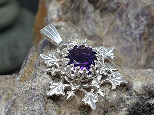 LeoLars-PABE Design Anhänger Schneeflocke mit Amethyst aus 925er Silber, Handarbeit