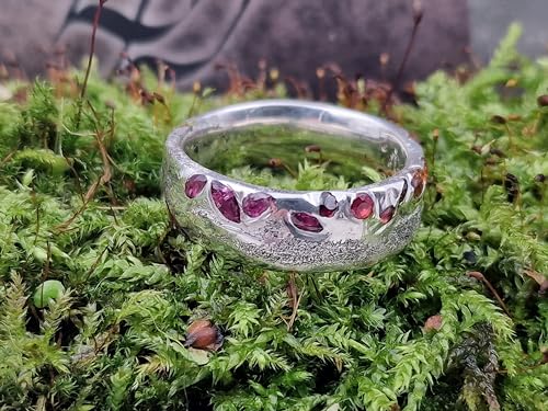 LeoLars-PABE Sandguss Design Regenbogen Ring. Gr. 66-67 (21), mit verschieden farbigen echten eingegossenen Edelsteinen aus 925er Silber, Unikat, Handarbeit