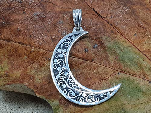 LeoLars-PABE 925er Silber Anhänger Halbmond, mystisch, magisch, emailliert, Unikat, Handarbeit