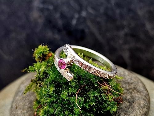 LeoLars-PABE Rosa Turmalin Design Ring, Gr. 57-58, aus 925er Silber mit geprägter Ringschiene, Unikat, Handarbeit