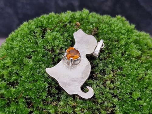 LeoLars-PABE Hundewelpen Anhänger aus 925er Silber mit Mandarin Granat Herz, seidenmatt, Hund, Handarbeit